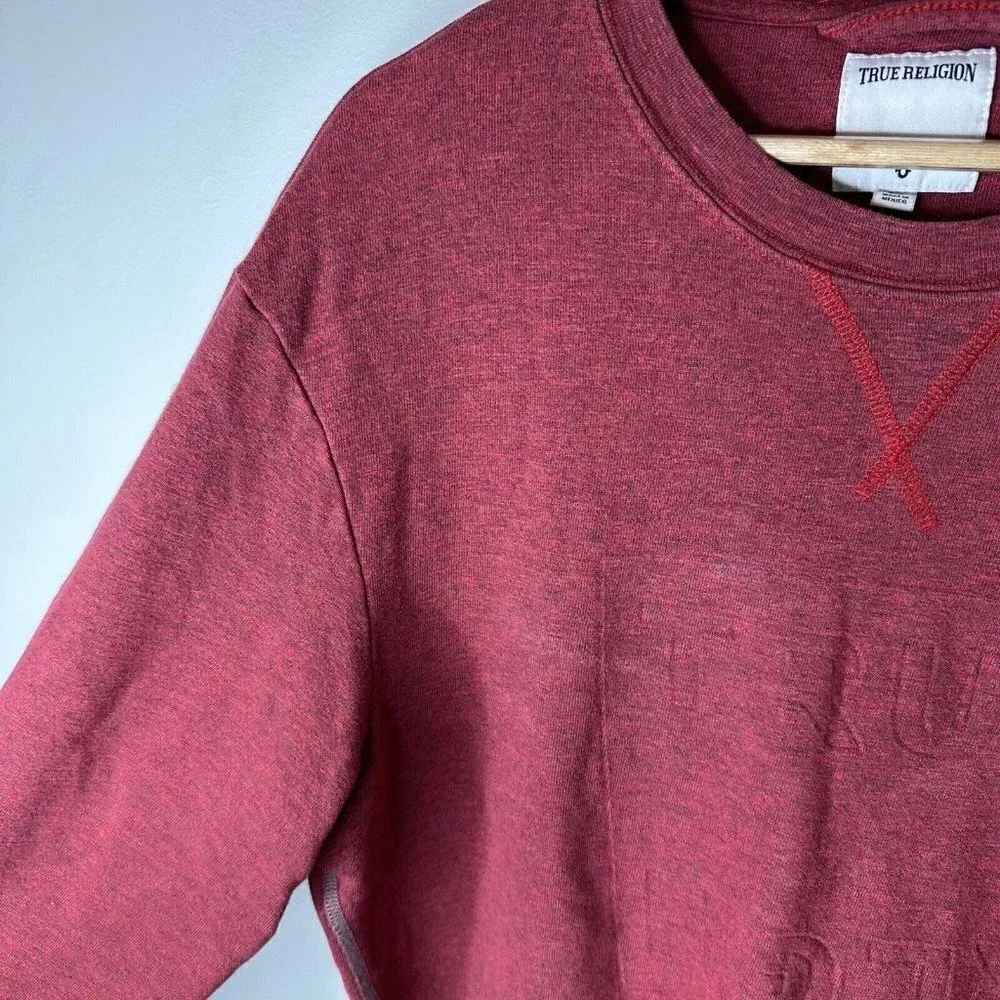 True Religion Sweater Men’s‎ Large Red Crew Neck Cotton Sweatshirt Logo Imprint